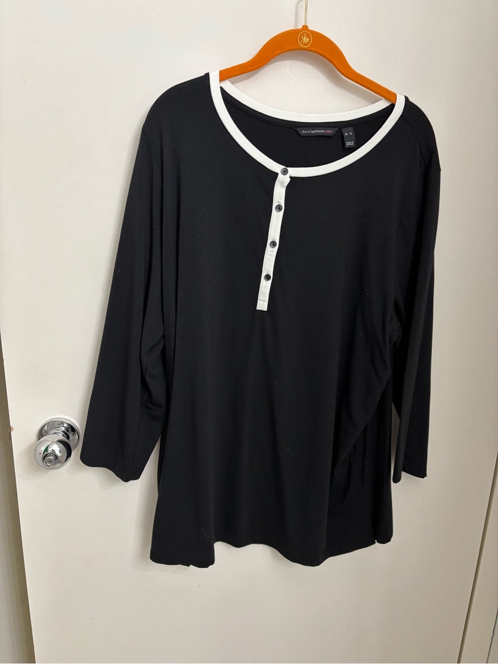 Isaac Mizrahi Live! Stretch Henley with contrast trim - QVC item no. 516773